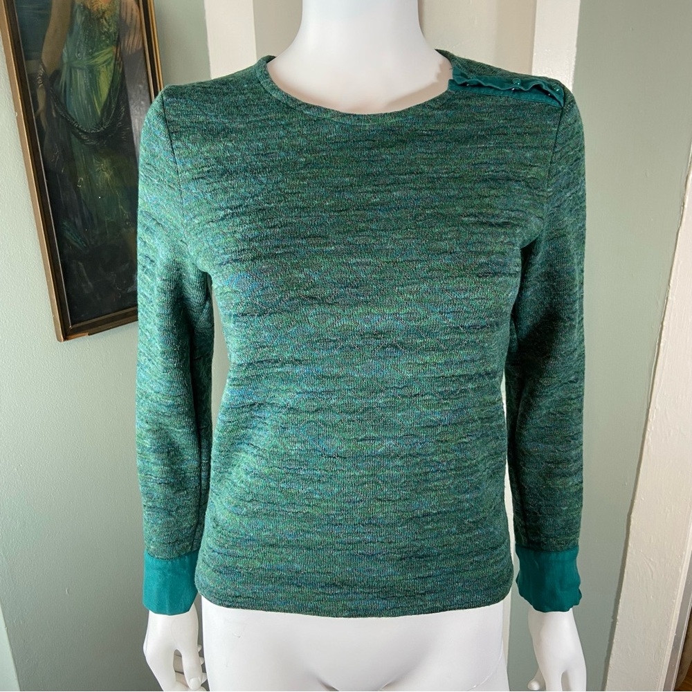 Anne Willi Paris Wool Blend Green Space Dyed Geometric Crew Neck Sweater XS/S